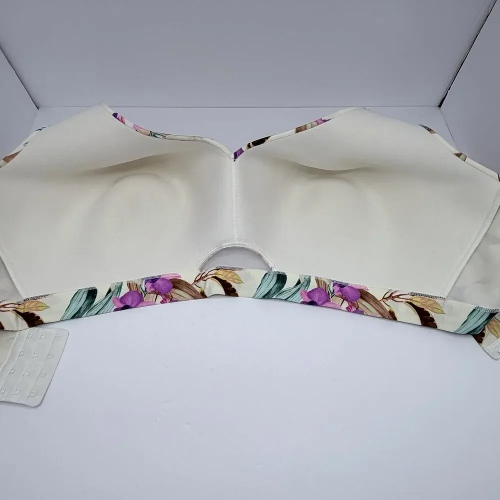Cacique Lightly Lined Full Coverage Bra Red Floral Underwire 44H Comfort Strap